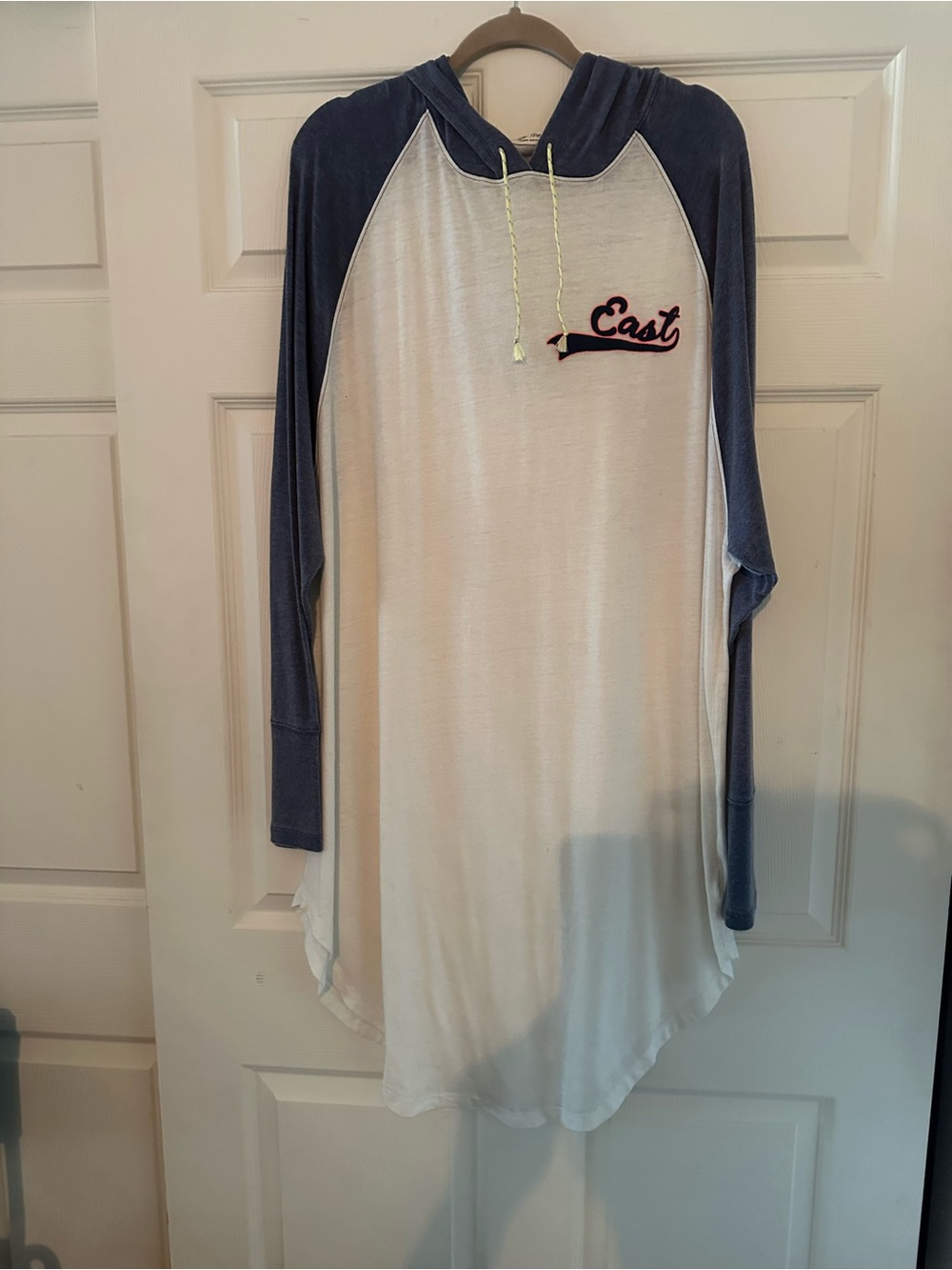 We The Free Free People Tunic Hoodie Top L - White & Navy NWOT